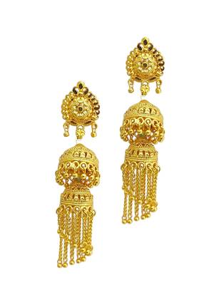 Gold plated double layered umbrella jhumka earrings 4