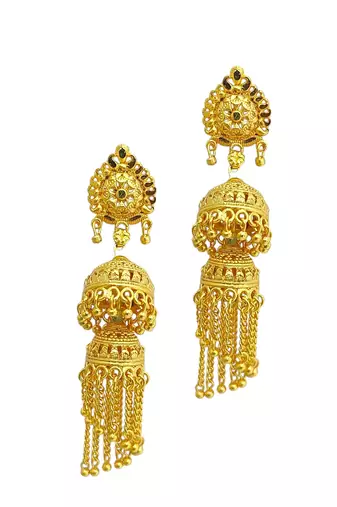 Gold plated double layered umbrella jhumka earrings