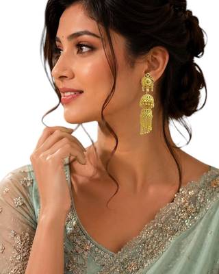 Gold plated double layered umbrella jhumka earrings 5