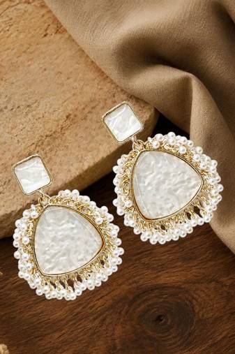 Gold plated triangle shape white earrings