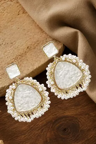 Gold plated triangle shape white earrings