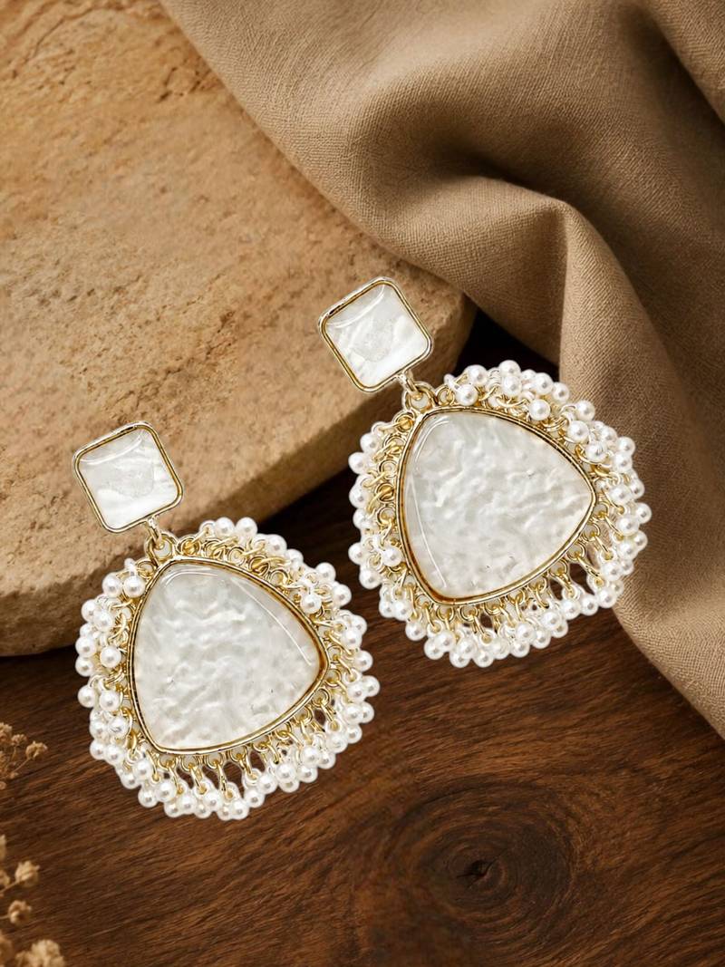 Gold plated triangle shape white earrings