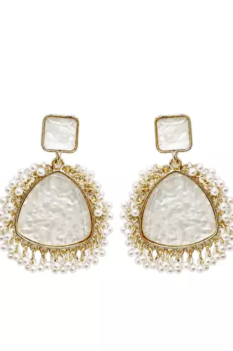 Gold plated triangle shape white earrings
