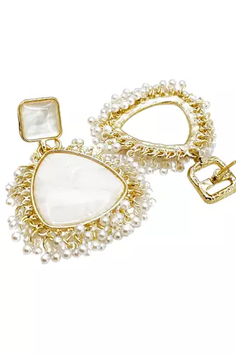Gold plated triangle shape white earrings
