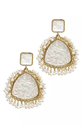 Gold plated triangle shape white earrings