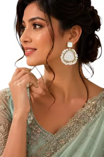 Gold plated triangle shape white earrings
