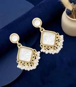 Gold plated square shape white earrings