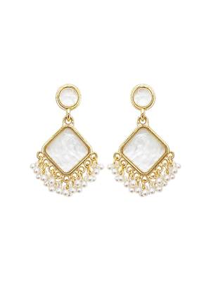 Gold plated square shape white earrings 2