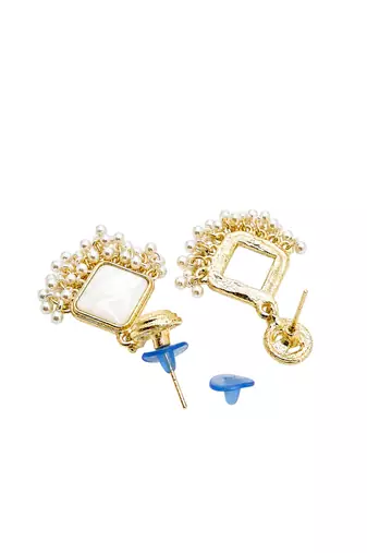 Gold plated square shape white earrings