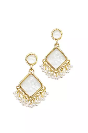 Gold plated square shape white earrings