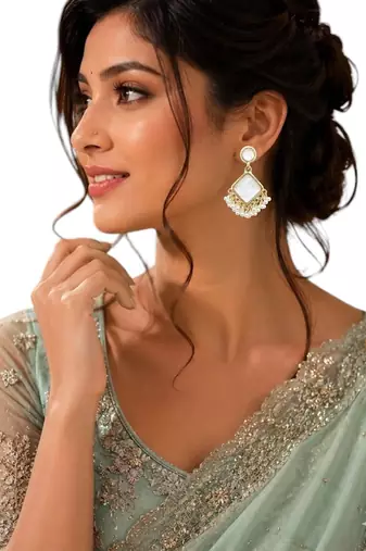 Gold plated square shape white earrings