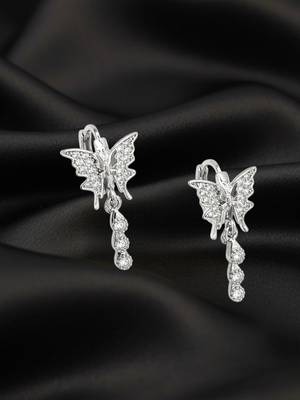 Silver plated cz butterfly hoop earrings 1