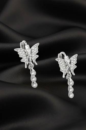 Silver plated cz butterfly hoop earrings