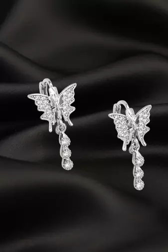 Silver plated cz butterfly hoop earrings