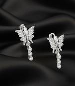 Silver plated cz butterfly hoop earrings