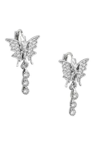 Silver plated cz butterfly hoop earrings