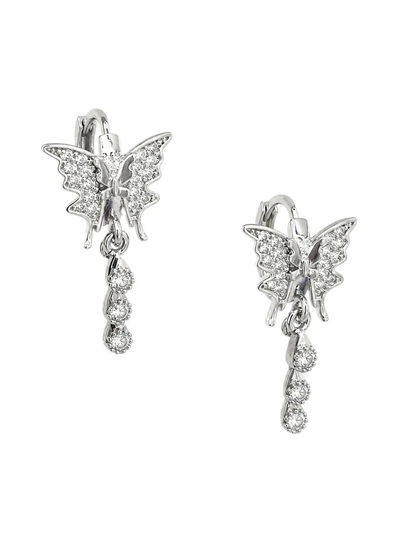 Silver plated cz butterfly hoop earrings