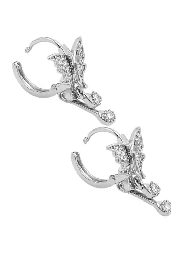 Silver plated cz butterfly hoop earrings