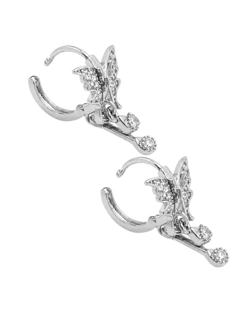 Silver plated cz butterfly hoop earrings