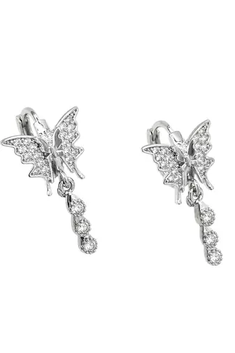 Silver plated cz butterfly hoop earrings