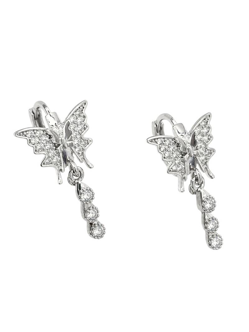 Silver plated cz butterfly hoop earrings