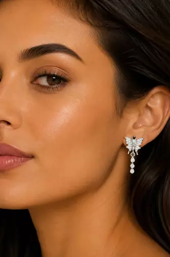 Silver plated cz butterfly hoop earrings