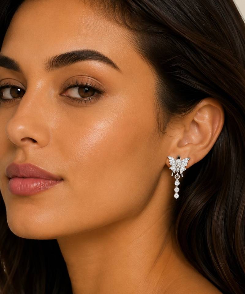 Silver plated cz butterfly hoop earrings