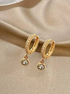 Gold plated fancy cz small hoop earrings 1
