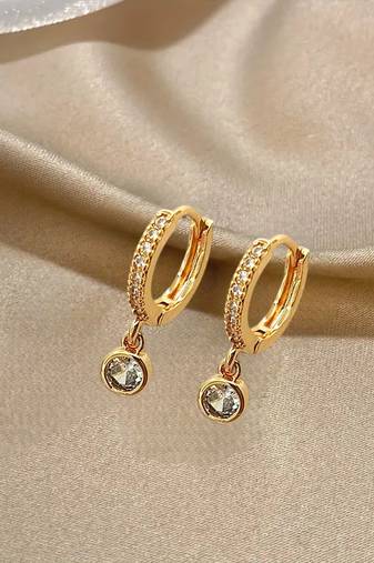 Gold plated fancy cz small hoop earrings