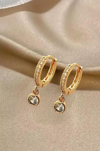 Gold plated fancy cz small hoop earrings