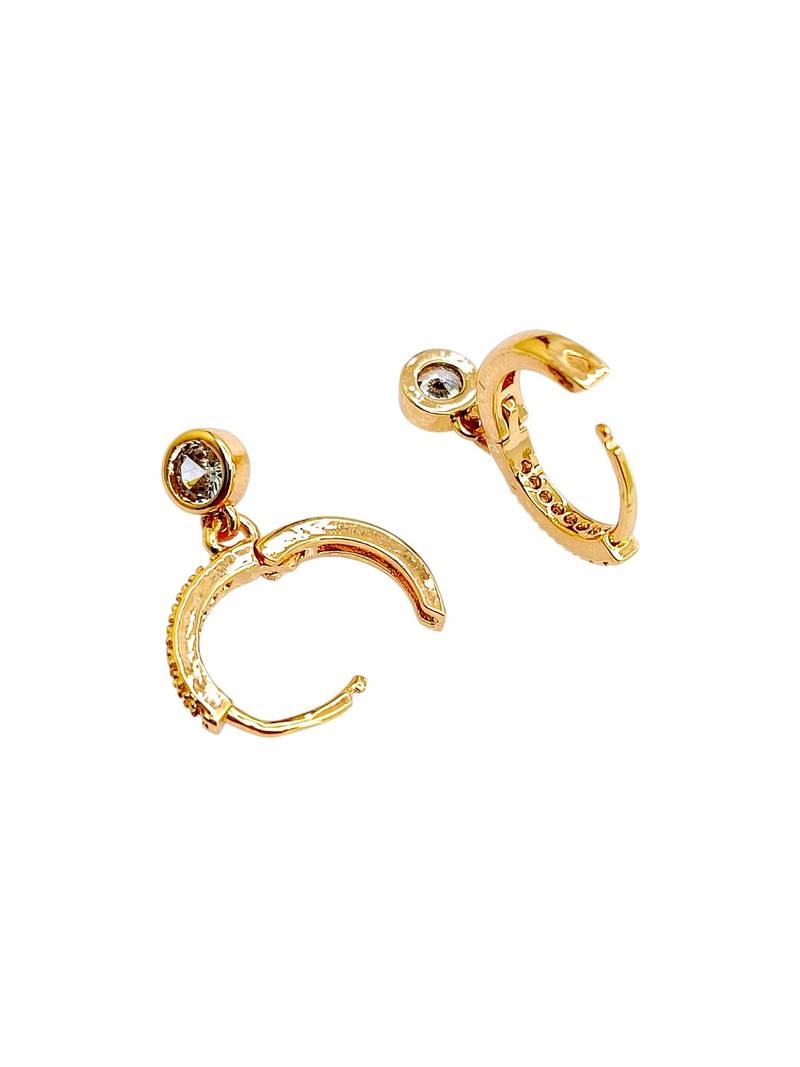 Gold plated fancy cz small hoop earrings