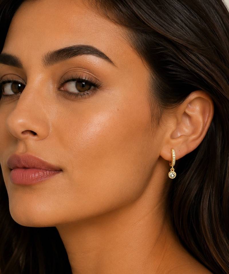 Gold plated fancy cz small hoop earrings