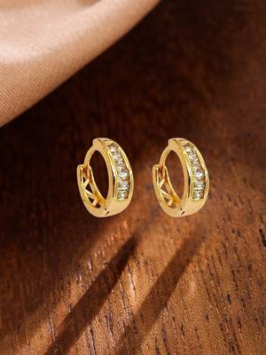 Gold plated elegant cz small hoop earrings 1