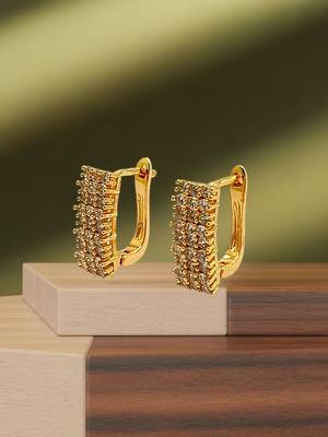 Gold plated cz rectangular hoop earrings 1