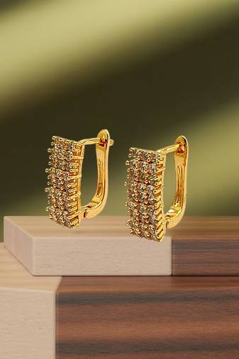 Gold plated cz rectangular hoop earrings