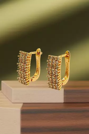 Gold plated cz rectangular hoop earrings