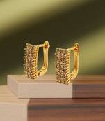 Gold plated cz rectangular hoop earrings