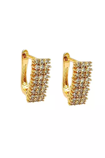 Gold plated cz rectangular hoop earrings