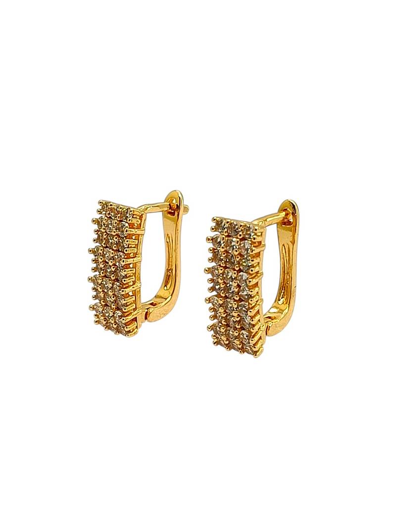 Gold plated cz rectangular hoop earrings
