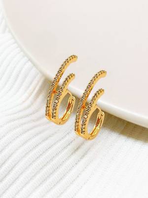 Gold plated cz double hoop earrings 1