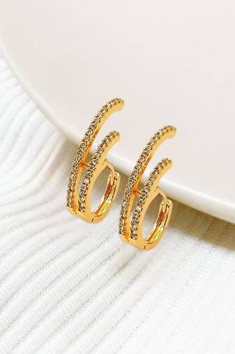 Gold plated cz double hoop earrings