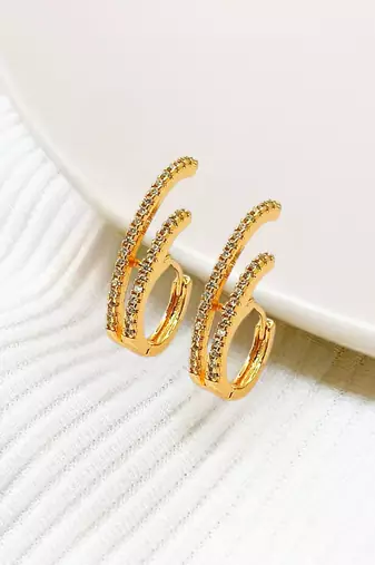 Gold plated cz double hoop earrings