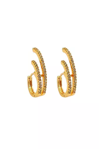 Gold plated cz double hoop earrings