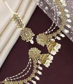 Antique gold plated kundan bahubali jhumka earrings set
