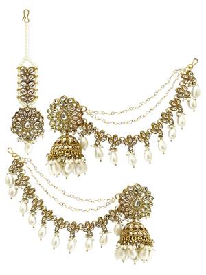 Antique gold plated kundan bahubali jhumka earrings set 2