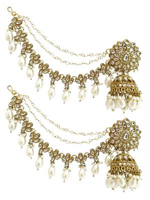 Antique gold plated kundan bahubali jhumka earrings set 3