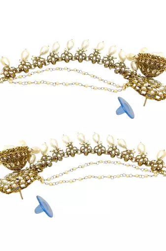 Antique gold plated kundan bahubali jhumka earrings set