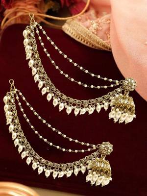 Antique gold plated traditional kundan bahubali jhumka earrings 1