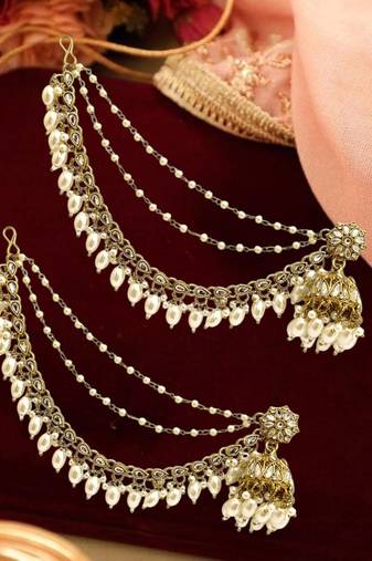 Antique gold plated traditional kundan bahubali jhumka earrings
