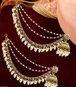 Antique gold plated traditional kundan bahubali jhumka earrings